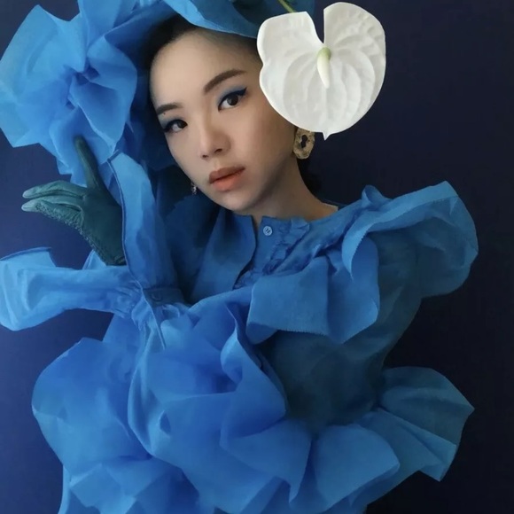H&M STUDIO Blue Voluminous Flounced Blouse